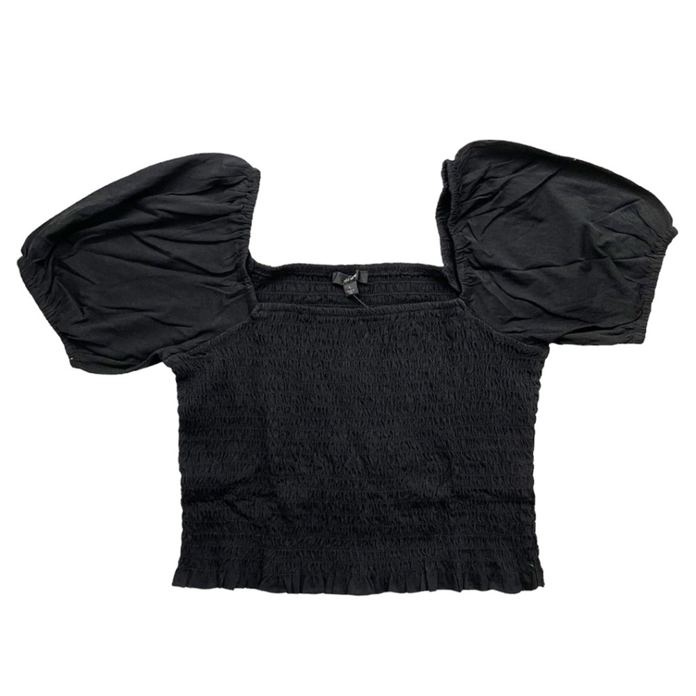 J. Crew Smocked Broken-In Jersey Cropped Top Black Large